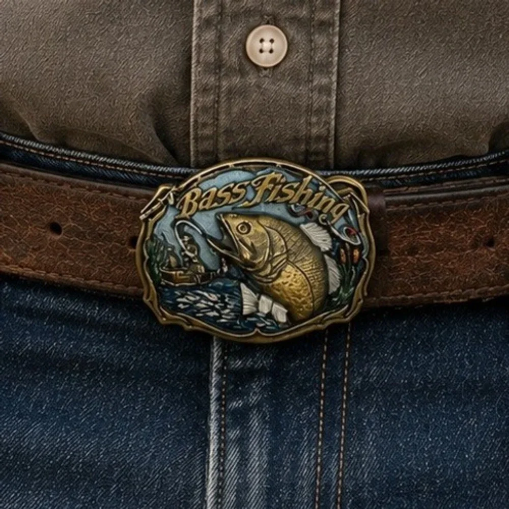 Vintage‎ 1987 The Great American Belt Buckle Co Bass Fishing 1820 Made in USA